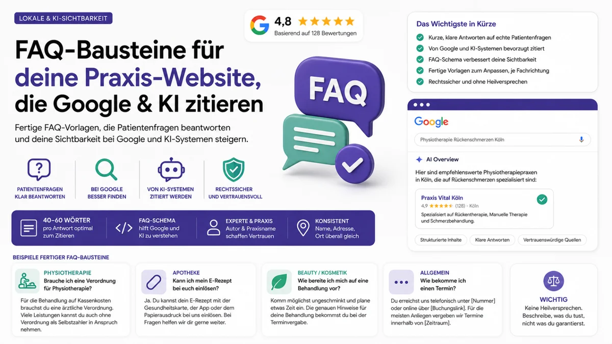 FAQ für die Praxis-Website: Vorlagen, die Google & KI zitieren